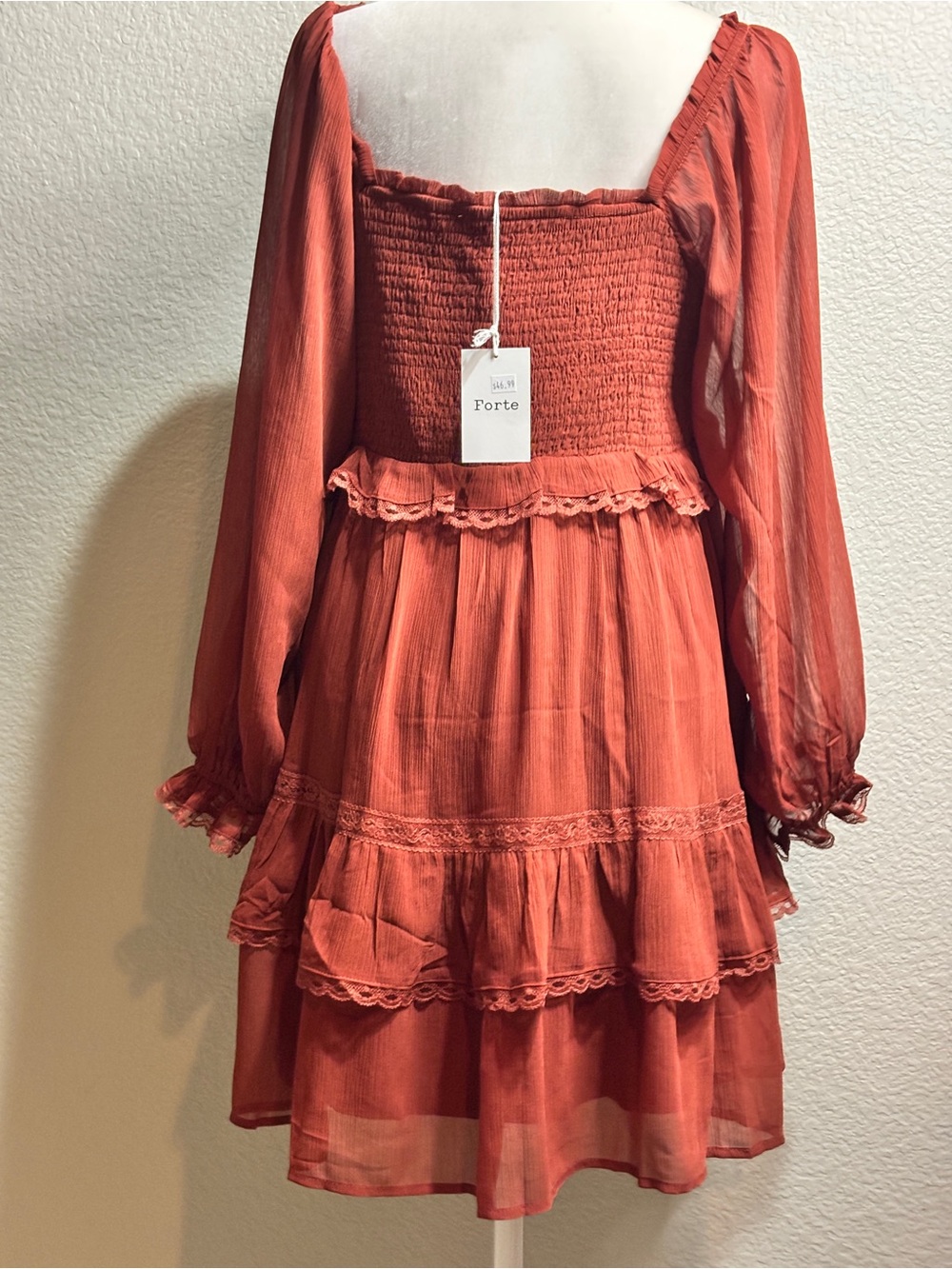 Off-Shoulder Ruffled Mini Dress in Rust - Picture 5 of 7
